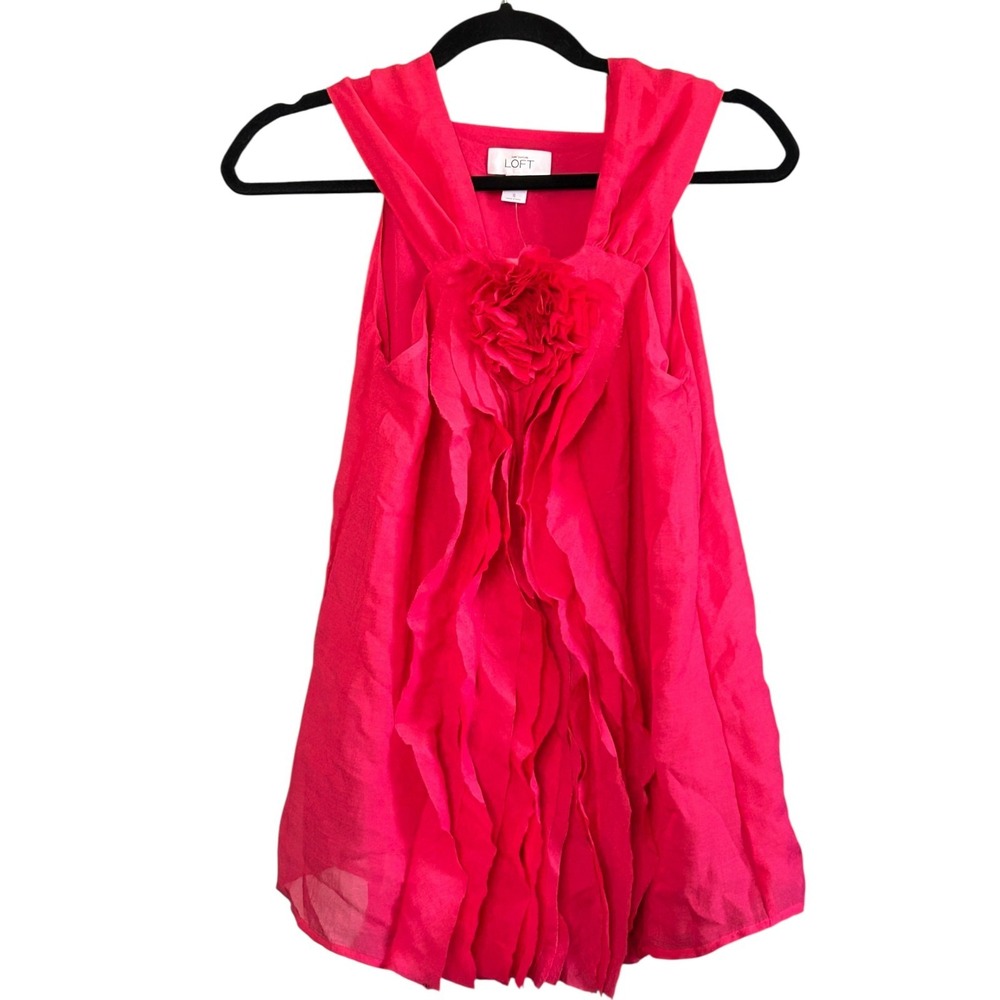 Ann Taylor Loft Tank Top Womens Size S Red Shirt Sleeveless Lined Flower NWT
